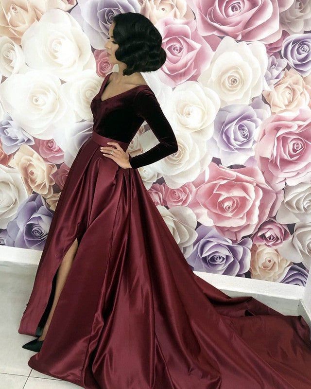 Burgundy Rose Prom Dress