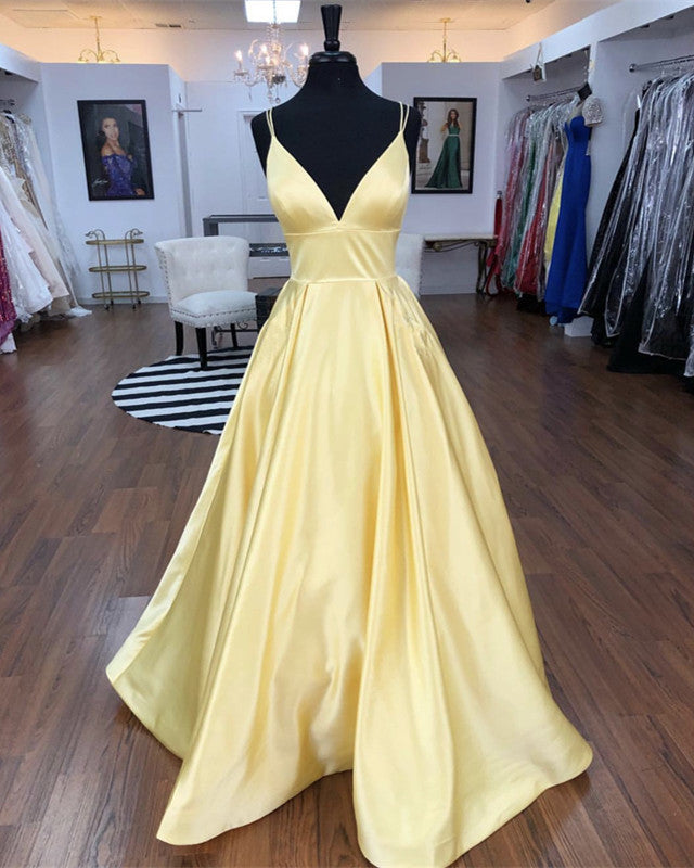 Yellow long prom fashion dresses 2019