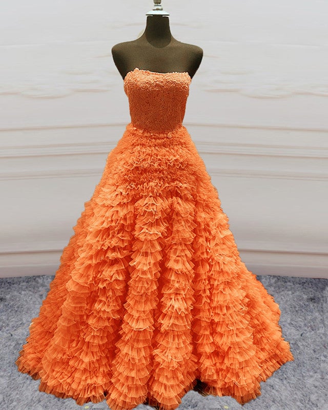 Orange Ruffle Prom Dresses