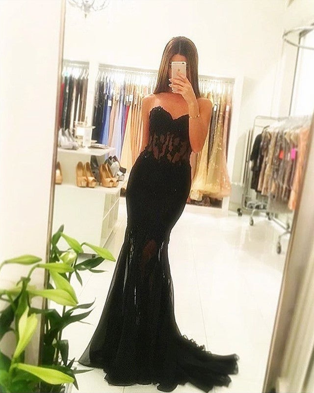 Black Mermaid Prom Dresses Sweetheart See Through Corset – alinanova
