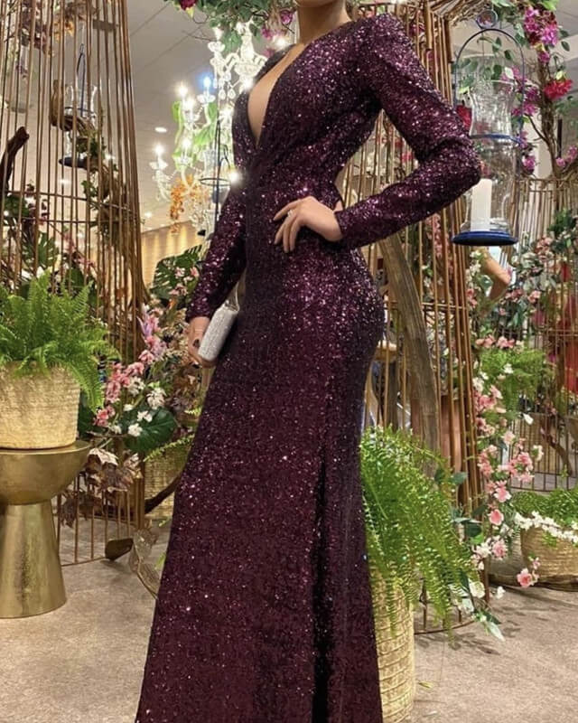 Burgundy sequin on sale dress long sleeve