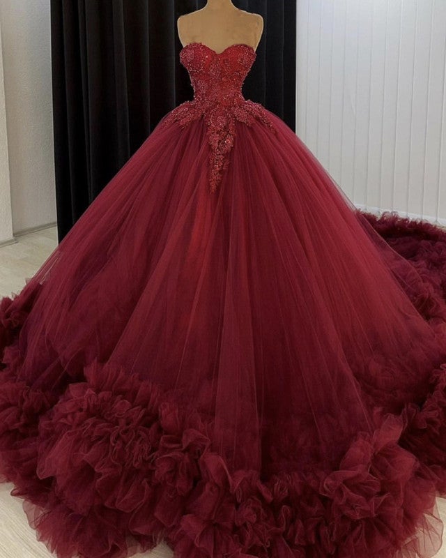 Burgundy Wedding Dresses Sweetheart Ball Gown