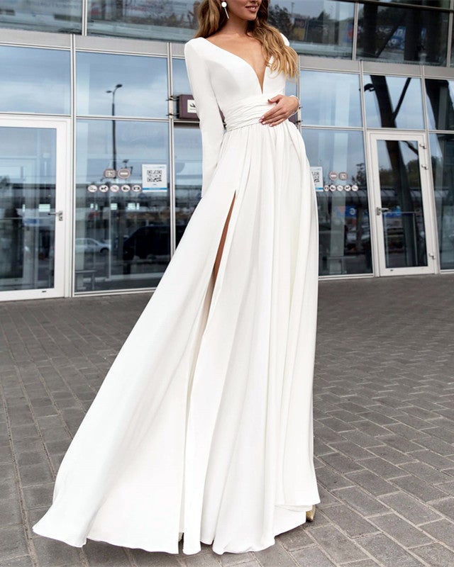Long Sleeve Chiffon Bridesmaid Dress with Slit