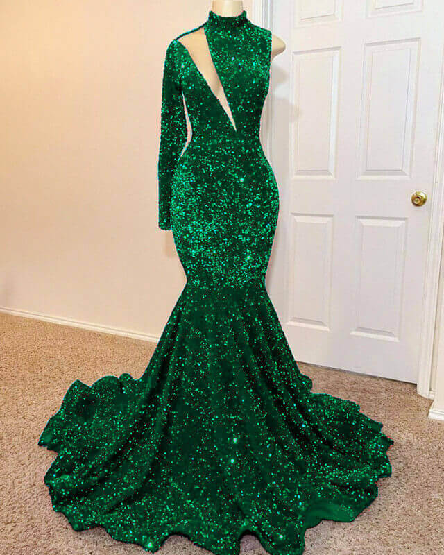 Green Mermaid Sequin Prom Dresses Black Girl – alinanova