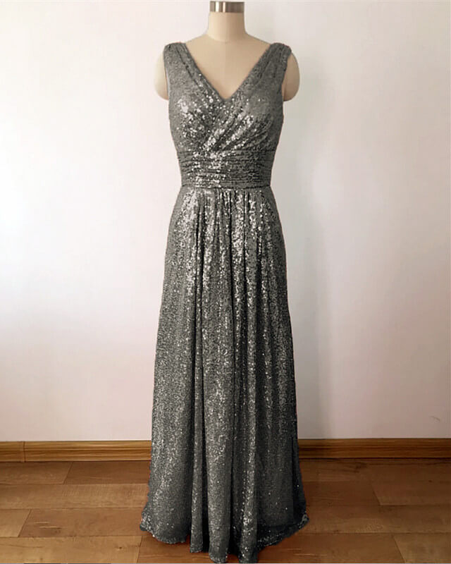 Grey fashion sparkly bridesmaid dresses