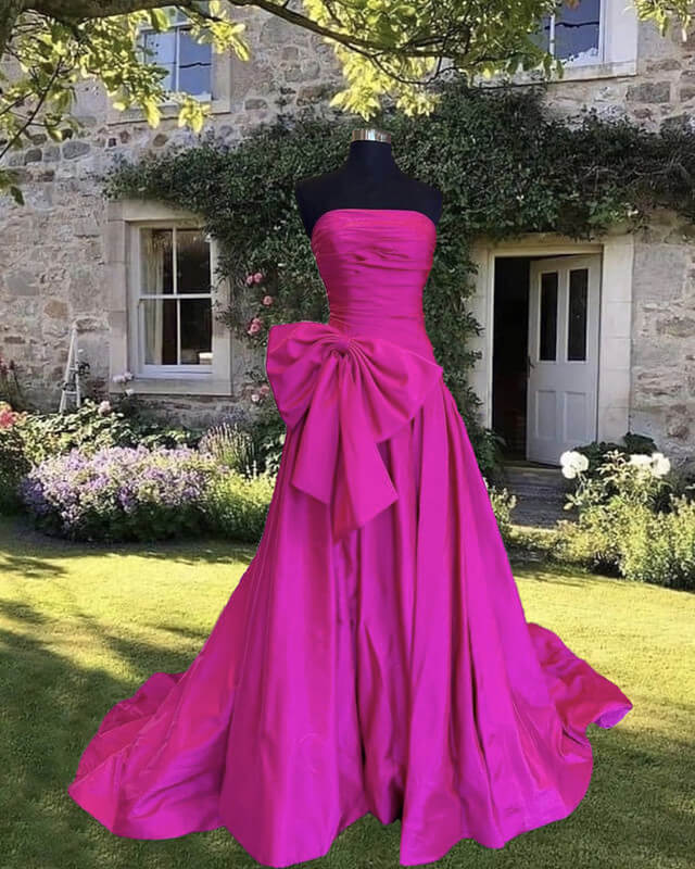 alinanova Pink Strapless Taffeta Dress with Bow