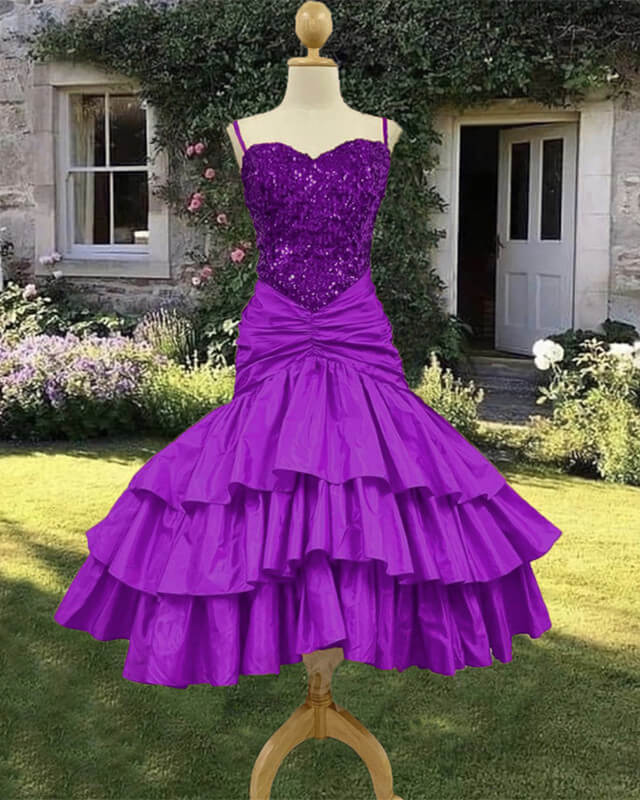 80s purple sequin ruffles party dress alinanova