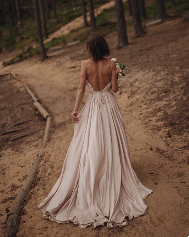 Simple Boho Wedding Dress Satin Open Back – alinanova