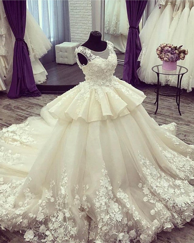 Cap Sleeves Ball Gown Organza Wedding Dress