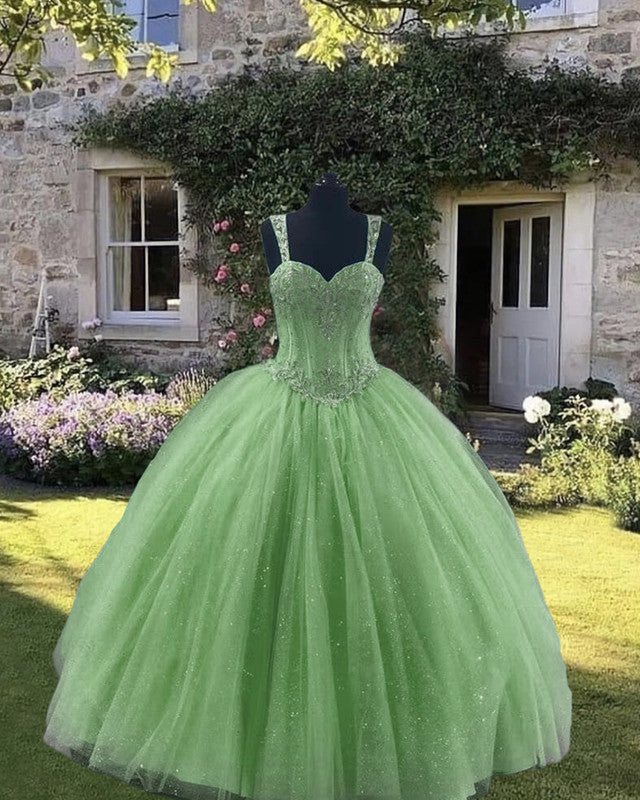 Beaded Sweetheart Tulle Ball Gowns Quinceanera Dresses