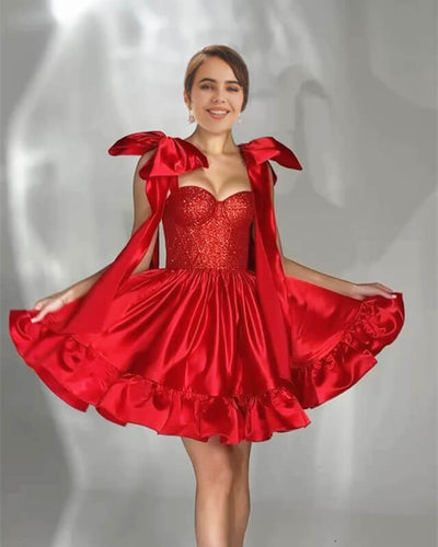 Red Satin Homecoming Dress