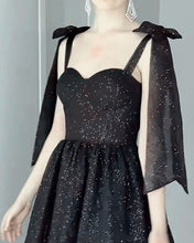 Load image into Gallery viewer, Black Sparkly Midi Tulle Bow StrapsDress

