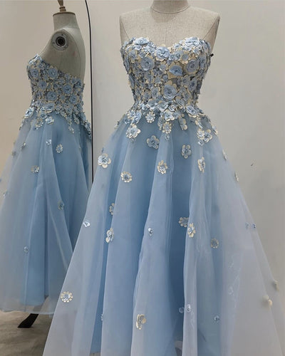 Blue Tulle Midi Hoco Dress