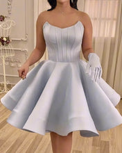 Load image into Gallery viewer, Light Blue Satin Strapless Homecoming Dress
