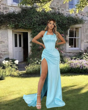 Load image into Gallery viewer, Mermaid Halter Satin Slit Dress
