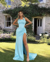 Load image into Gallery viewer, Mermaid Light Blue satin dress
