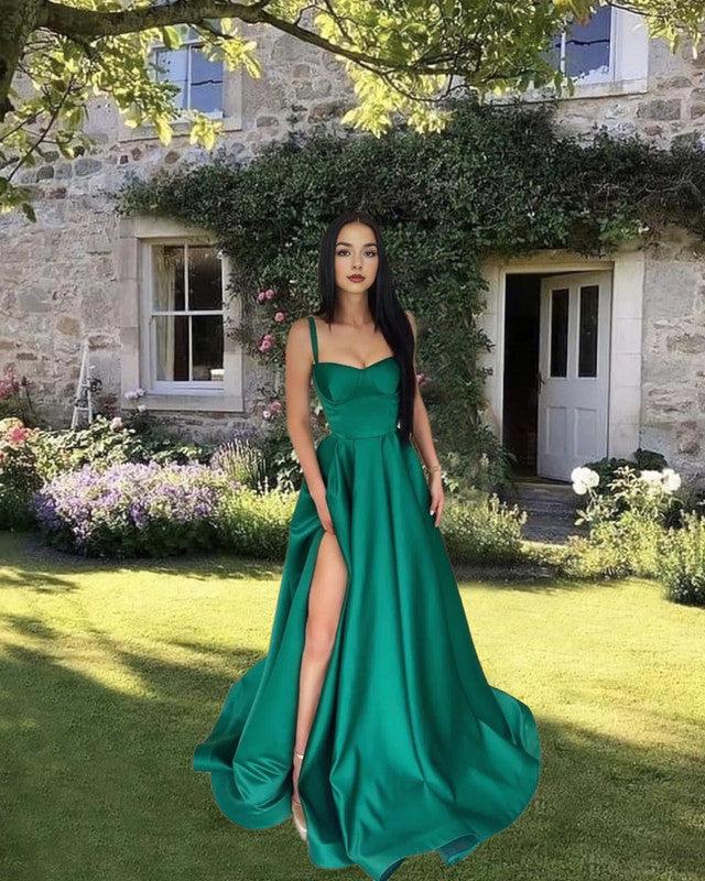 Emerald Green satin Prom Dress