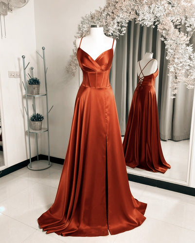 Burnt Orange Satin Prom Dress