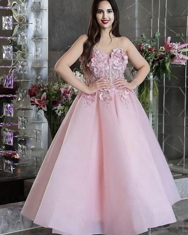 Pink Ankle Length Tulle Corset Dres