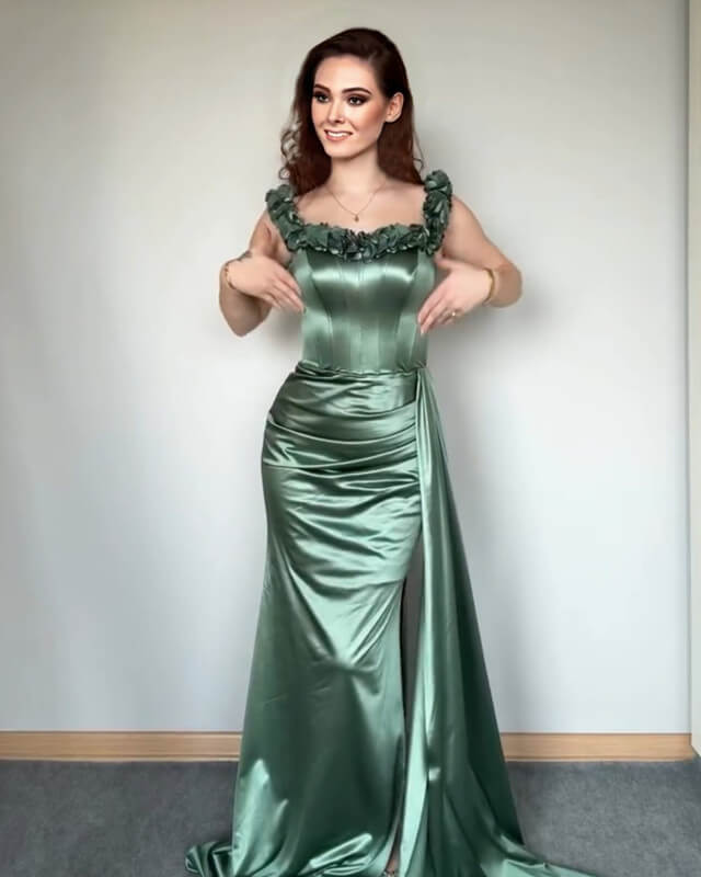 Green Satin Prom Dress