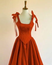 Load image into Gallery viewer, Burnt Orange Bow Straps Satin Ball Gown Dress
