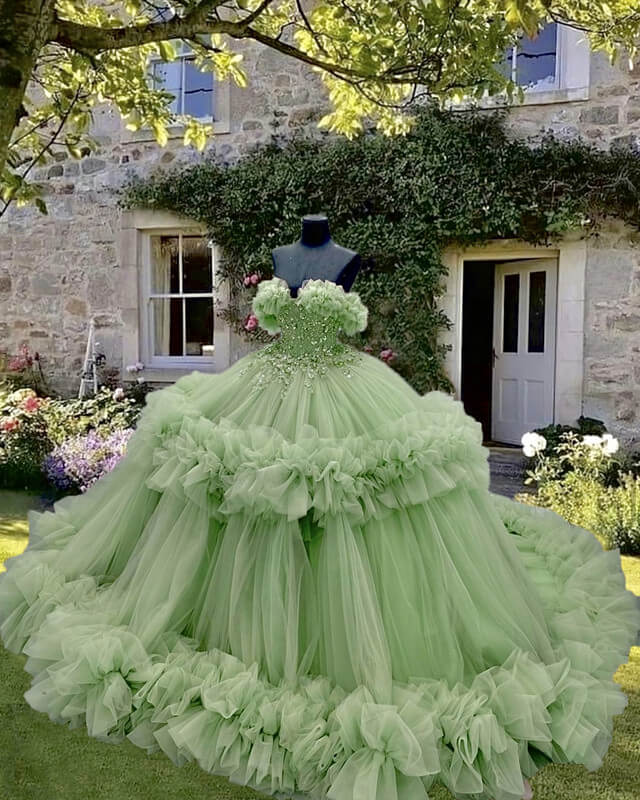 Sage Green Tulle Ball Gown