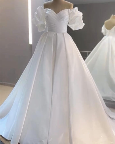 V Neck Satin Wedding Dress