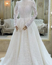 Load image into Gallery viewer, Modest Lace High Neck Long Sleeve Wedding Dress
