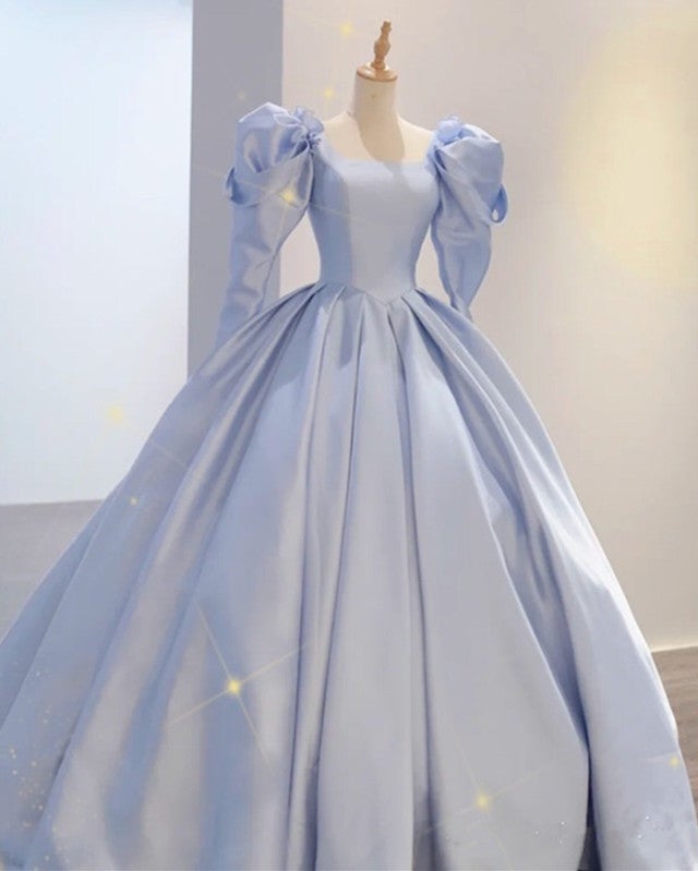 Light Blue Ball Gown Satin Dresses