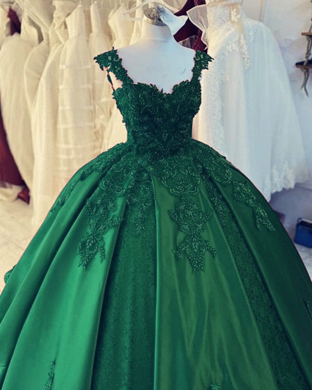 Ball Gown Satin Dresses Sweetheart Spaghetti Straps Lace Embroidery ...