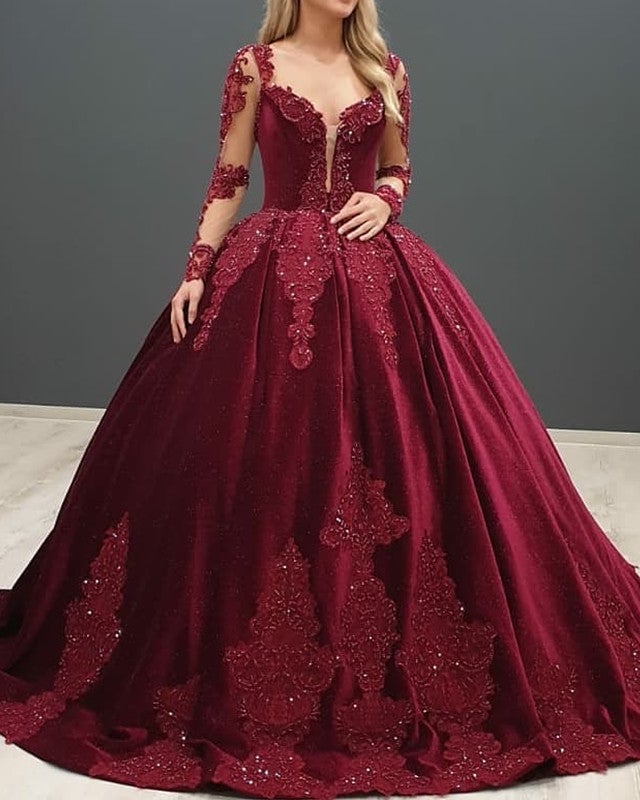 Winter Velvet Wedding Dresses Long Sleeve Ball Gown – alinanova