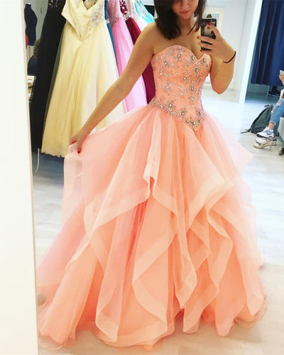 Beaded Sweetheart Organza Layered Quinceanera Dresses Ball Gowns-alinanova