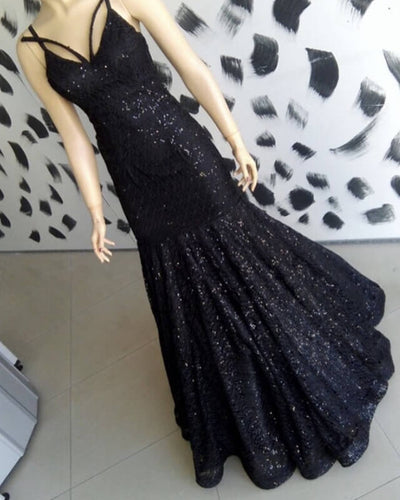 Black Sequin Pattern Prom Dresses