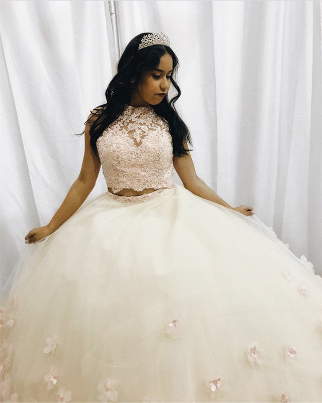 two piece champagne quince dress