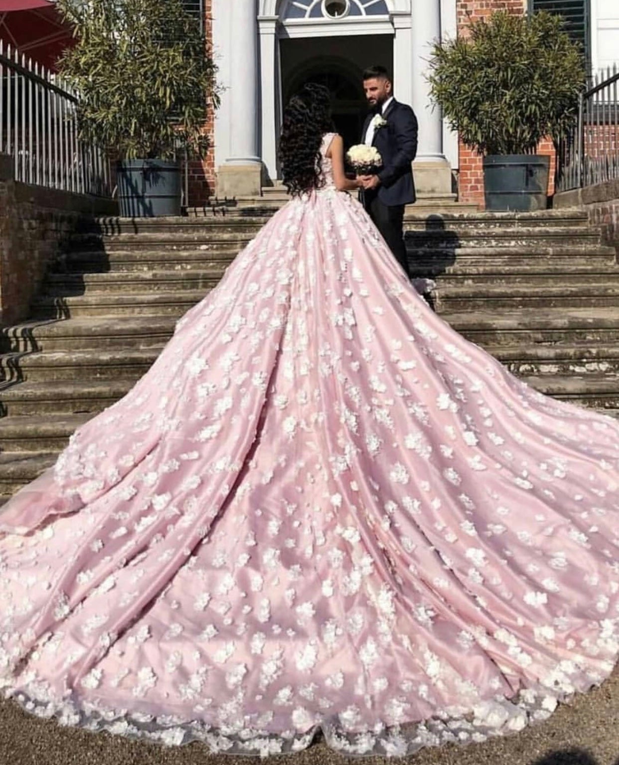 Pink embroidered wedding dress best sale