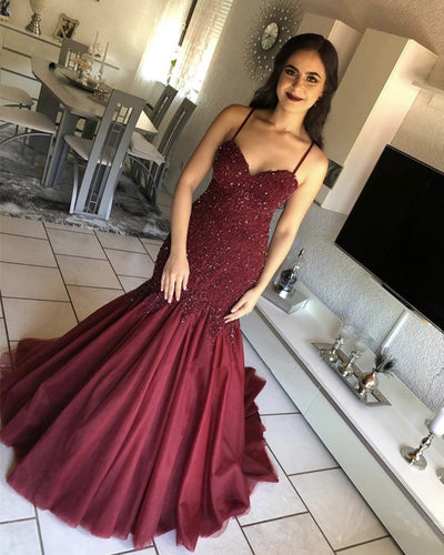 Burgundy Mermaid Prom Gowns