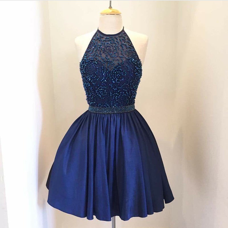 Short Navy Blue Halter Prom Homecoming Dresses – alinanova