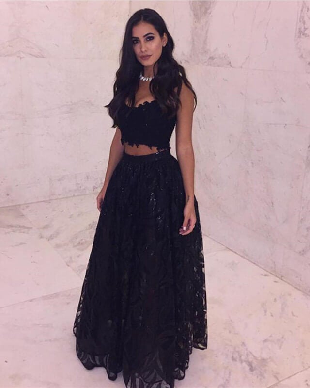 Elegant Black Two Piece Prom Dress Lace Ball Gown – alinanova