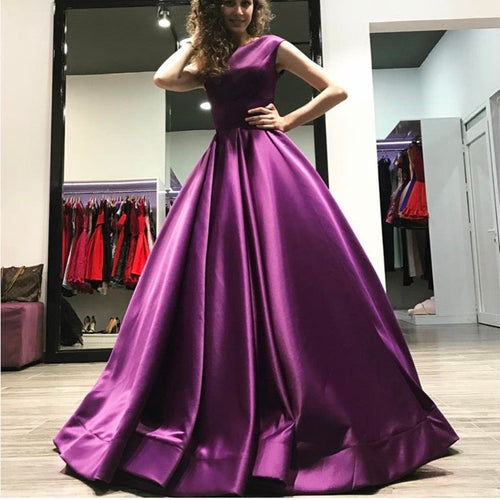 Elegant Long Satin Open Back Ball Gowns Prom Dresses-alinanova