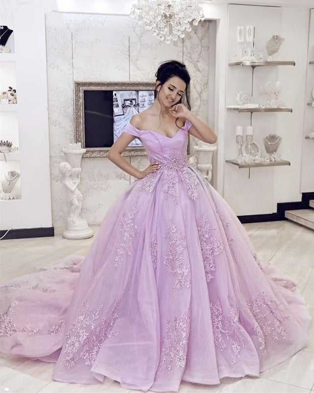 Elegant Prom Dresses Lace Appliques Ball Gown Off Shoulder – alinanova