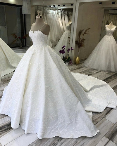 Elegant Wedding Dress Satin Ball Gown Lace Embroidery-alinanova