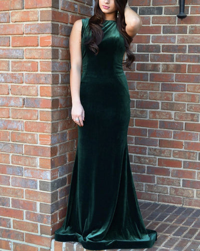 High Neck Velvet Mermaid Bridesmaid Dress