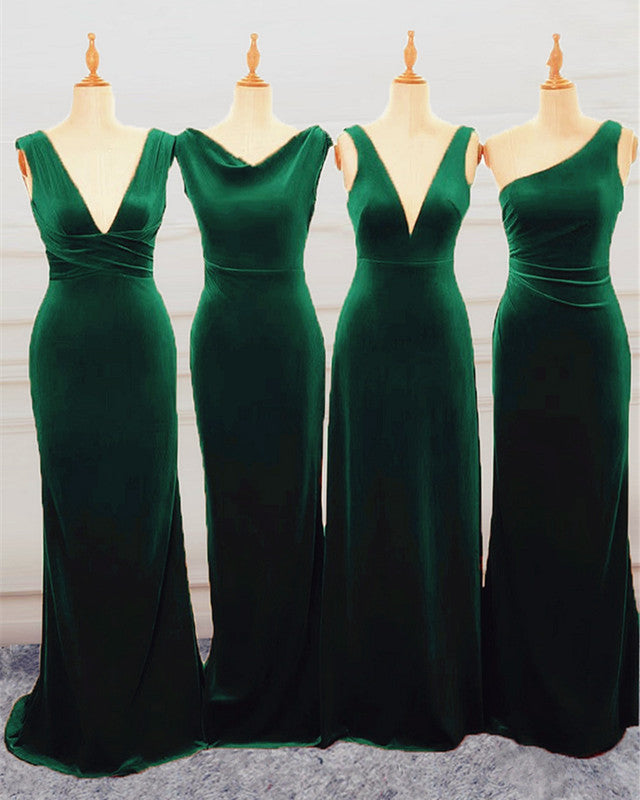 Emerald Green Velvet Bridesmaid Dresses Different Styles – alinanova