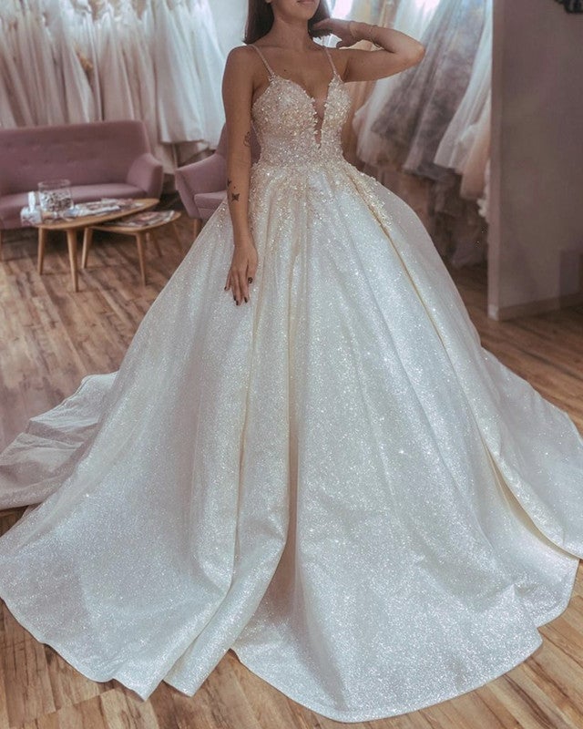 Poofy sparkly wedding dresses best sale