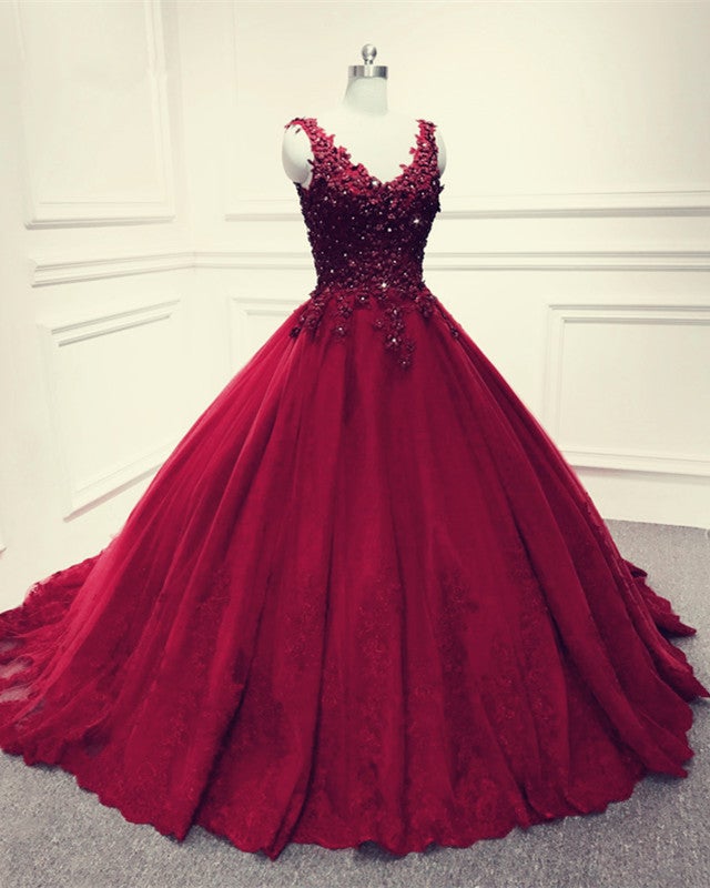 Burgundy Wedding Ball Gown Dresses