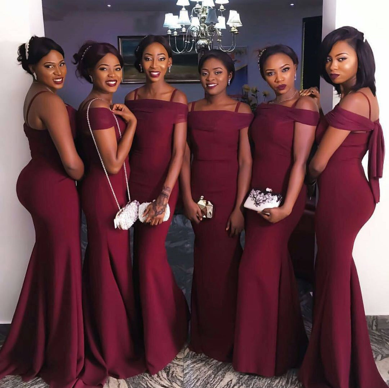 Sexy Off The Shoulder Long Burgundy Mermaid Bridesmaid Dresses alinanova