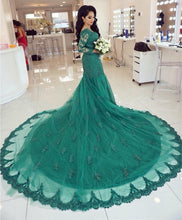 Load image into Gallery viewer, Elegant Long Sleeves V-neck Lace Mermaid Prom Dresses
