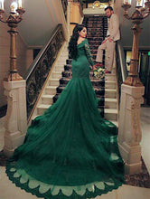 Load image into Gallery viewer, Elegant Long Sleeves V-neck Lace Mermaid Prom Dresses
