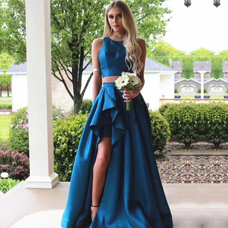 Two Piece Prom Dresses Satin Ruffes Skirt alinanova