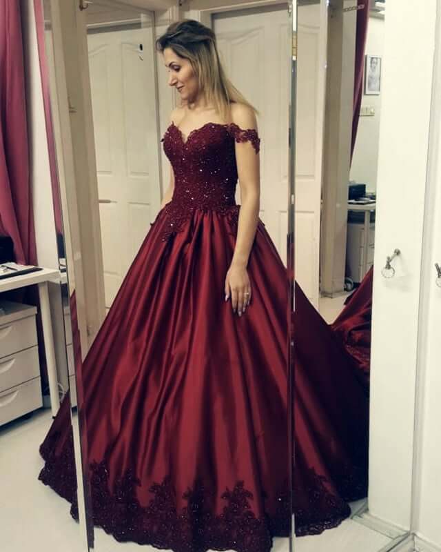 Burgundy Wedding Ball Gown Lace Edge